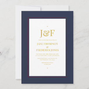 Convite Tipografia Moderna Casamento Burgundy, Azul Marinh
