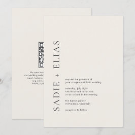 Convite Tipografia Moderna Casamento QR Code Bege Elegante