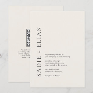 Convite Tipografia Moderna Casamento QR Code Bege Elegante