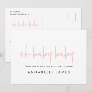 Convite tipografia moderna cinzenta-rosa-gêmea contempor