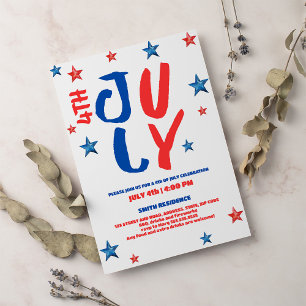 Convite Tipografia moderna de cor azul-d-água 4 de julho