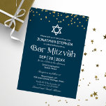 Convite Tipografia Moderna Dourada Confetti Bar Azul Mitzv<br><div class="desc">Tipografia Branca Moderna No Convite Mitzvah Ao Bar Azul</div>