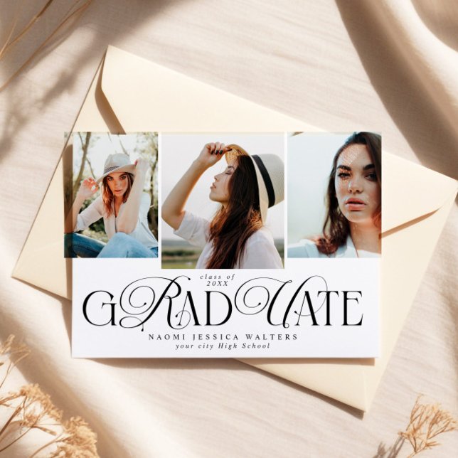 Convite Tipografia Moderna Multi Foto Elegante Graduação (Criador carregado)