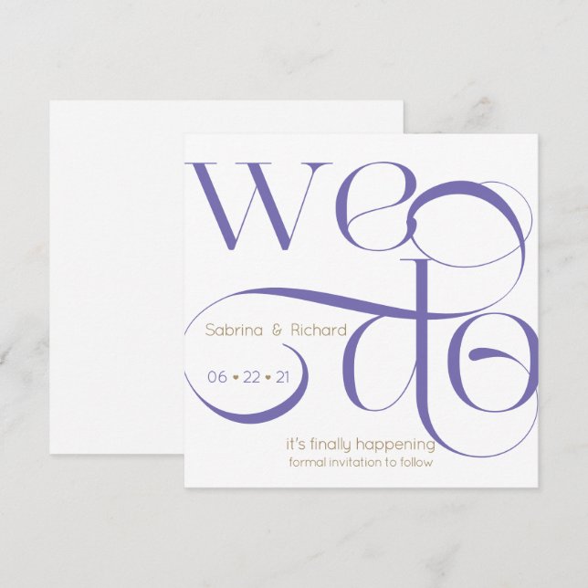 Convite Tipografia moderna NÓS SALVAMOS A Data (Frente/Verso)