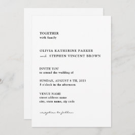 Convite Tipografia moderna preta e branca Casamento