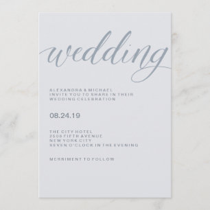 Convite Tipografia Moderna Simples   Dusty Blue Wedding