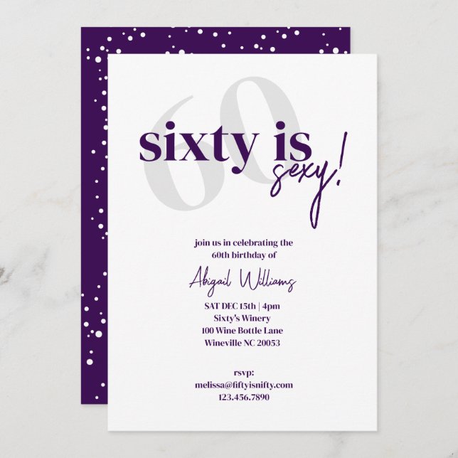 Convite Tipografia Negosa com Caligrafia 60 é Aniversário  (Frente/Verso)