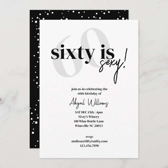 Convite Tipografia Negosa com Caligrafia 60 é Aniversário  (Frente/Verso)