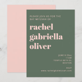 Convite Tipografia Negra Bat Verde Cor-de-Rosa Mitzvah