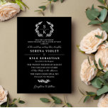 Convite Tipografia Negra Laurel Wreath Monogramas<br><div class="desc">Um convite de casamento tradicional elegante em um design de tipografia preto e branco com um monograma de coroa de louros e belas fontes. Convite de casamento para a tipografia negra com um monograma verde e lindas fontes com pais hospedados.</div>