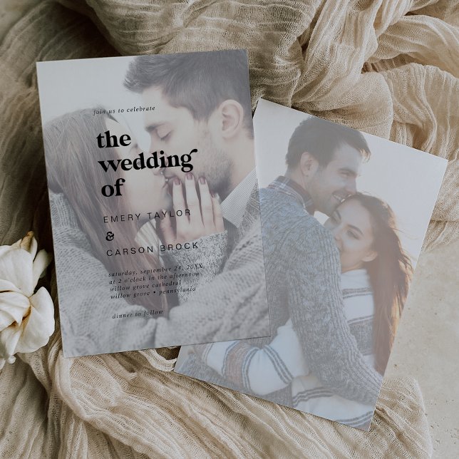 Convite Tipografia Negra Moderna | Casamento de Fotografia (Criador carregado)