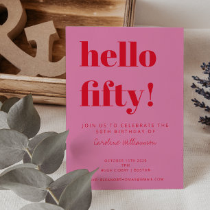 Convite Tipografia Negrita Rosa Vermelho Moderno 50º Anive
