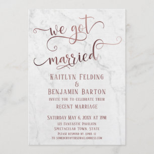 Convite Tipografia "Nos Casamos" em Rose Gold c/ Mármore