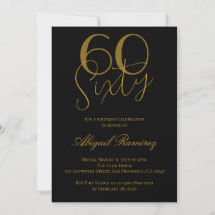 Convite Tipografia para Foto de Festa de 60 Anos Preto e D