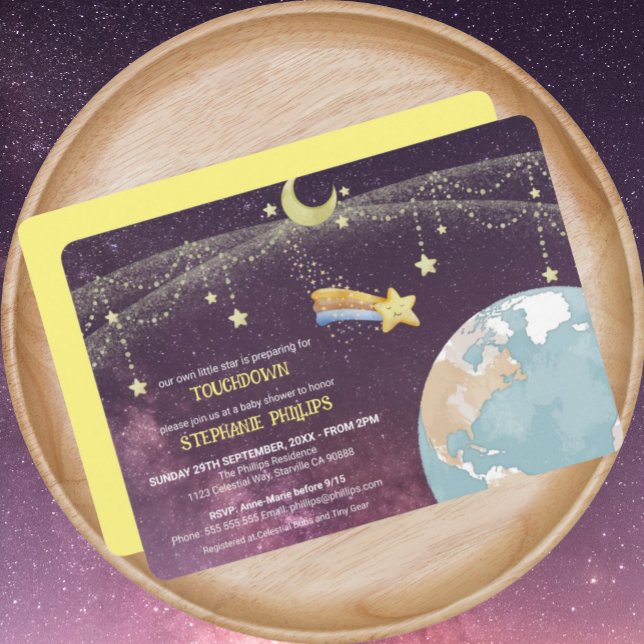 Convite Tipografia Personalizada em Estrela Celestial Dive (Celestial Star Cute Custom Text Baby Shower Invitation)