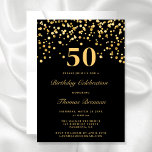 Convite Tipografia Preta e Dourada 50.º aniversário<br><div class="desc">Tipografia Moderna Preta e Dourada Cinquenta e cinquenta Convites de Aniversário</div>