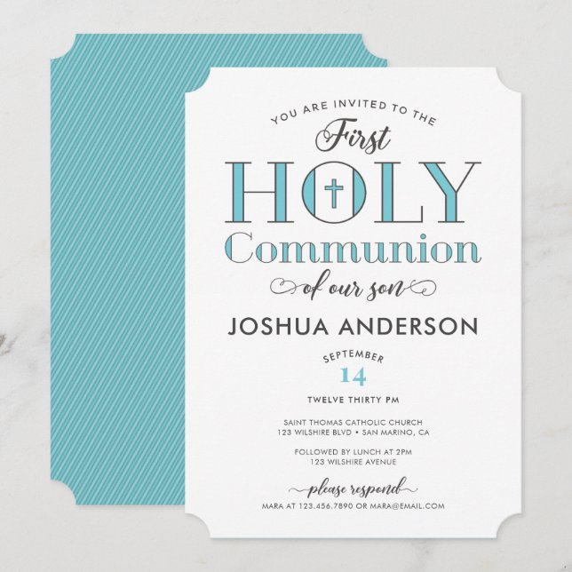 Convite Tipografia Primeira Comunhão Sagrada (Frente/Verso)