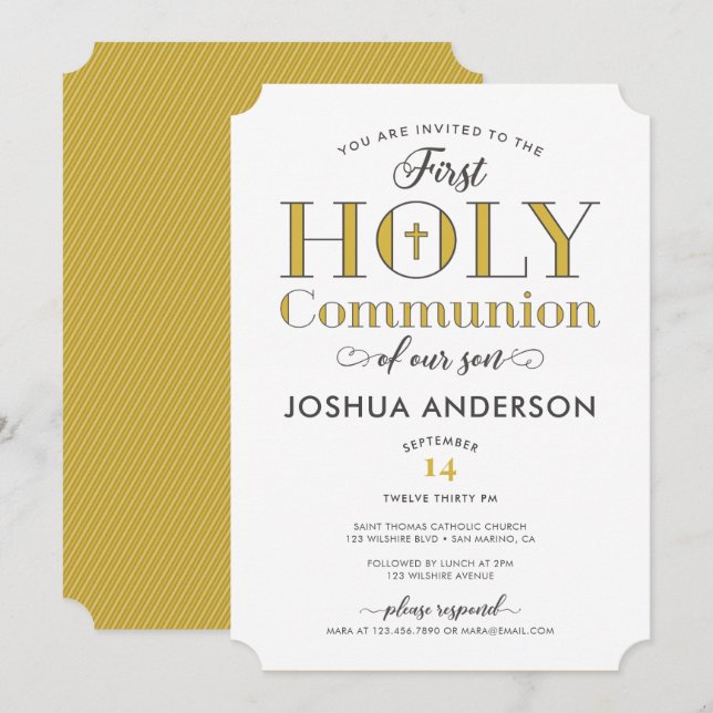 Convite Tipografia Primeira Comunhão Sagrada (Frente/Verso)