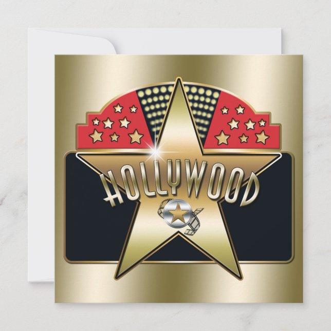 Convite Tipografia Retro de Hollywood Antigo Dourado Convi (Frente)