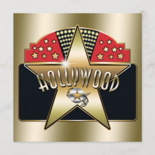 Convite Tipografia Retro de Hollywood Antigo Dourado Convi