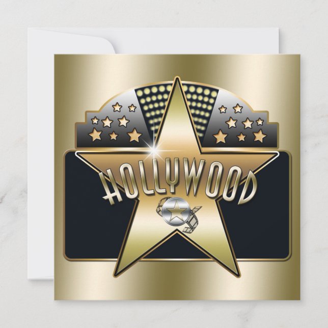 Convite Tipografia Retro de Hollywood Antigo Dourado Convi (Frente)