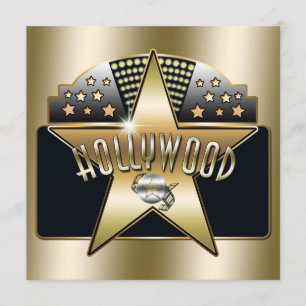 Convite Tipografia Retro de Hollywood Antigo Dourado Convi