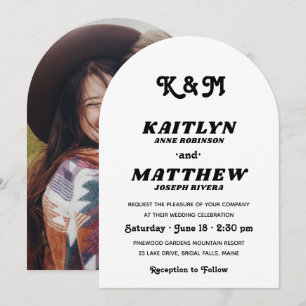 Convite Tipografia Retro Estilosa Foto de Monograma de Cas