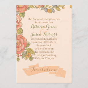 Convite tipografia retrô flores pêssego casamento primaver