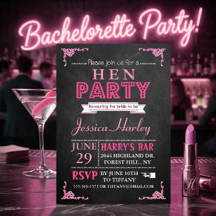 Convite Tipografia Rosa Chalkboard Hen Party
