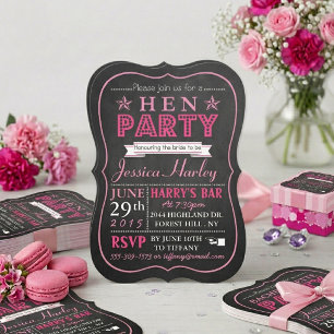 Convite Tipografia Rosa Chalkboard Hen Party