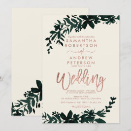 Convite Tipografia rosa dourada Casamento de marfim