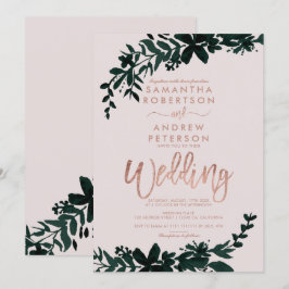 Convite Tipografia rosa dourada Casamento de pêssego flexí