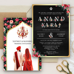Convite Tipografia Rosa Vermelha Black Anand Karaj Casamen