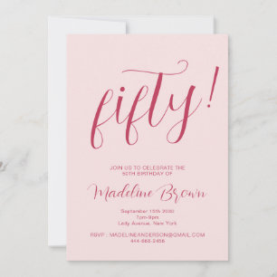 Convite Tipografia Script Blush Pink 50th Birthday