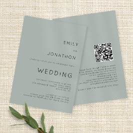 Convite Tipografia Simples Casamento Código QR Sage Claro