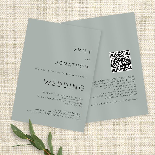 Convite Tipografia Simples Código QR Casamento Verde-Salvi (Criador carregado)