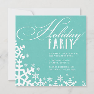 Convite Tipografia Snowflakes Sea Green Holiday Party