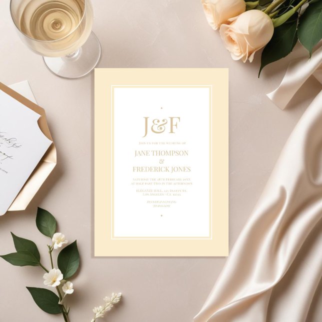 Convite Tipografia Tendência Champanhe e Casamento Marfim (Trendy Typography Champagne and Ivory Wedding Invitation)
