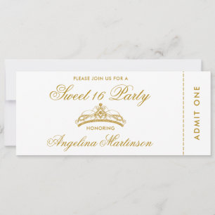 Convite Tíquete branco e Dourado do partido Elegante Sweet