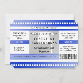 Convite Tíquete de admissão de Festa de formatura azul
