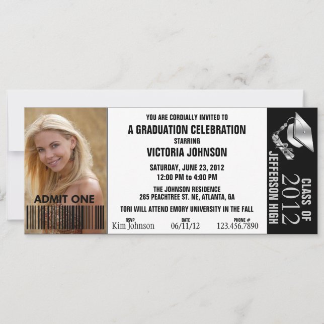 Convite Tíquete de Admissão de Graduação de Cores Personal (Frente)