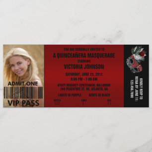 Convite Tíquete de Admissão VIP de Quinceañera Mascarad