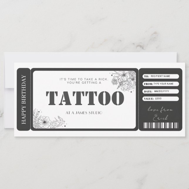Convite Tíquete de Certificado de Presente de Tatuagem Per (Frente)