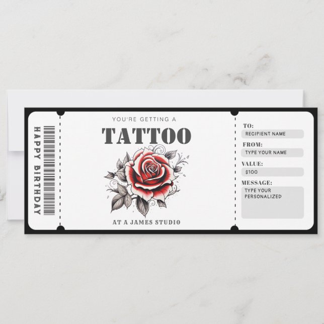 Convite Tíquete de Certificado de Presente de Tatuagem Per (Frente)