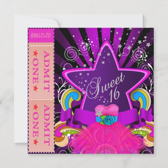Convite Tíquete de diversão da 16ª Festa de aniversário DO (Frente)