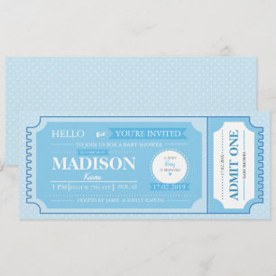 Convite Tíquete de Evento do Chá de fraldas Azul Bebê