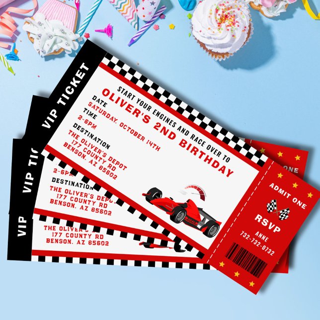 Convite Tíquete de Festa de aniversário Race Car Racing Bo (race car birthday invitation for him)