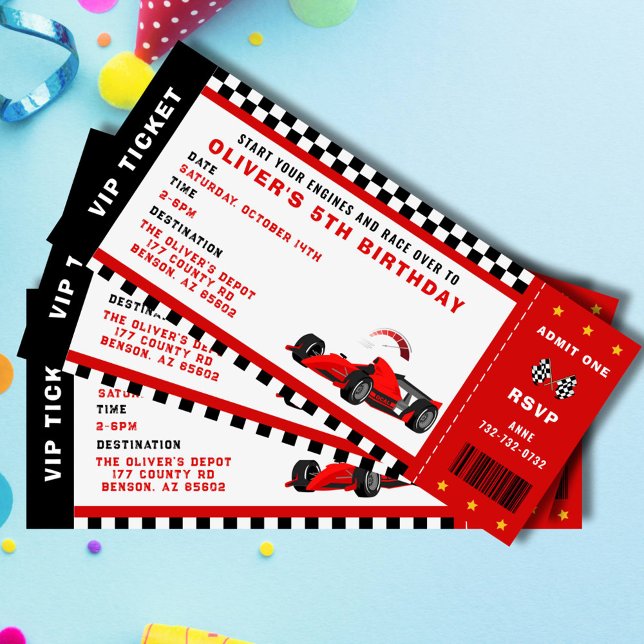Convite Tíquete de Festa de aniversário Race Car Racing Bo (race car birthday ticket invitation for him)