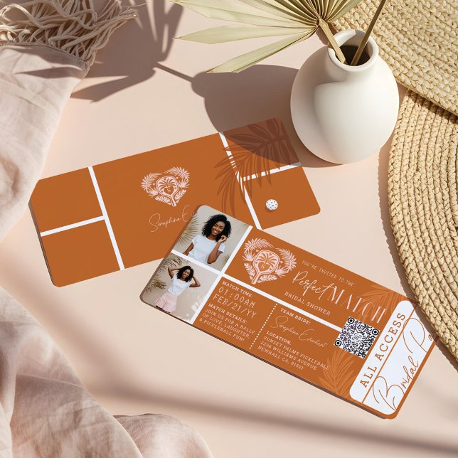 Convite Tíquete de Festa de Pickleball de Chás de panela T (Tropical Bridal Shower Pickleball Party Ticket Invitation)