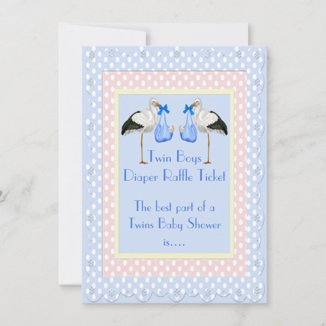 Convite Tíquete de Fralda Raffle para Chá de fraldas Twin  (Frente)